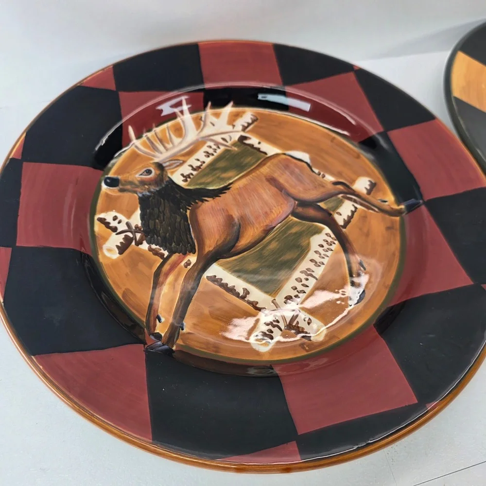 Zrike S. Riggsbee White Outpost Deer Dinner Plates Set of 2 Checkerboard 11